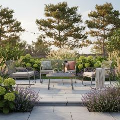 Aiamööblikomplekt MACOS laud, diivan ja 2 tooli, beež