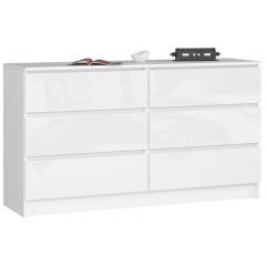 Kummut K140 6SZ, 140x40xK77 cm,  valge läikega
