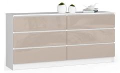 Kummut K160 6SZ, 160x40xK77 cm, cappuccino läikega