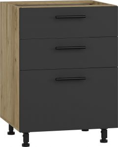Köögi põrandakapp Vento D3S-60-82, 60x52xK82 cm, craft tamm + antratsiit + must käepide