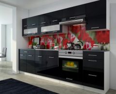 Köögikomplekt Scarlet, 260 cm, must kõrgläige