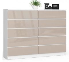 Kummut K160 10SZ, 160x40xK121 cm, cappuccino läikega