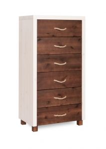 Kummut LUX 1, 60x38xK115 cm, mänd, valge/pruun
