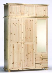 Riidekapp peegliga Hendrik 2, 154x60xK231 cm, mänd, naturaalne