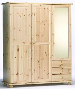 Riidekapp peegliga Hendrik 5, 154x60xK188 cm, mänd, naturaalne