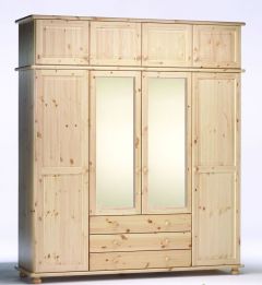 Riidekapp peegliga Hendrik 3, 203x60xK231 cm, mänd, naturaalne
